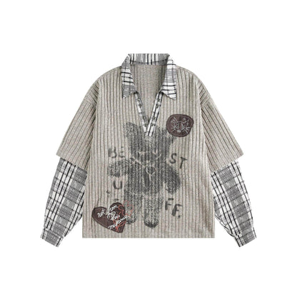 Two fake knitted sweaters with teddy bear pattern for women | MuddyStock Originals Gray MuddyStock