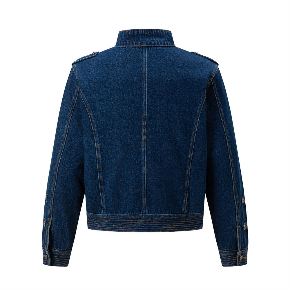 Men's Casual Denim Jacket with Button Closure and Stand Collar | MuddyStock Originals