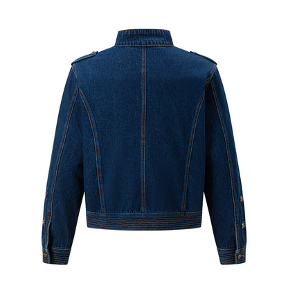 Men's Casual Denim Jacket with Button Closure and Stand Collar | MuddyStock Originals