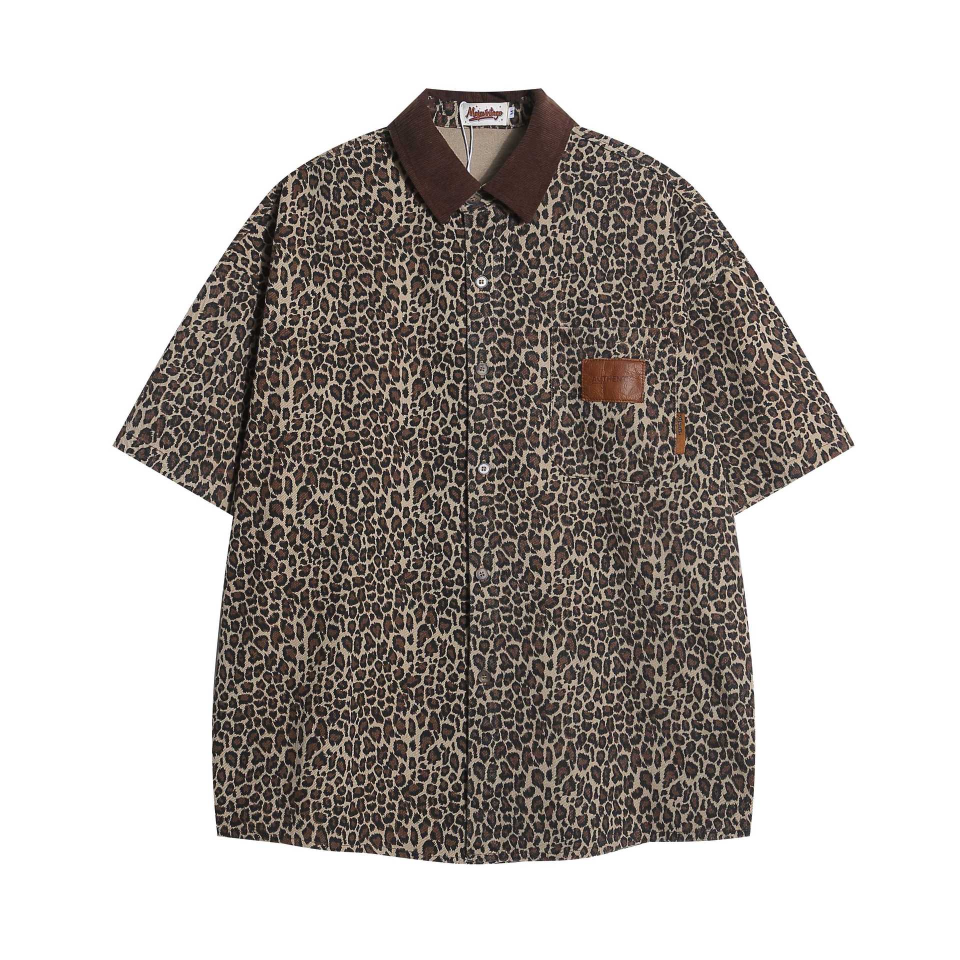 Leopard print collar short sleeved shirt for men | MuddyStock Originals