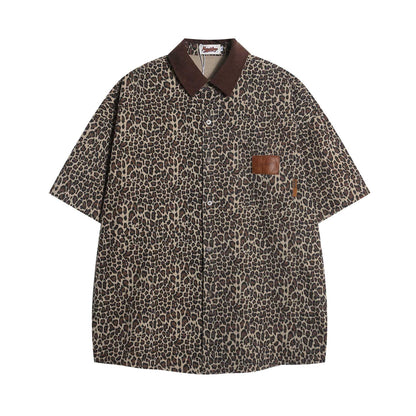 Leopard print collar short sleeved shirt for men | MuddyStock Originals