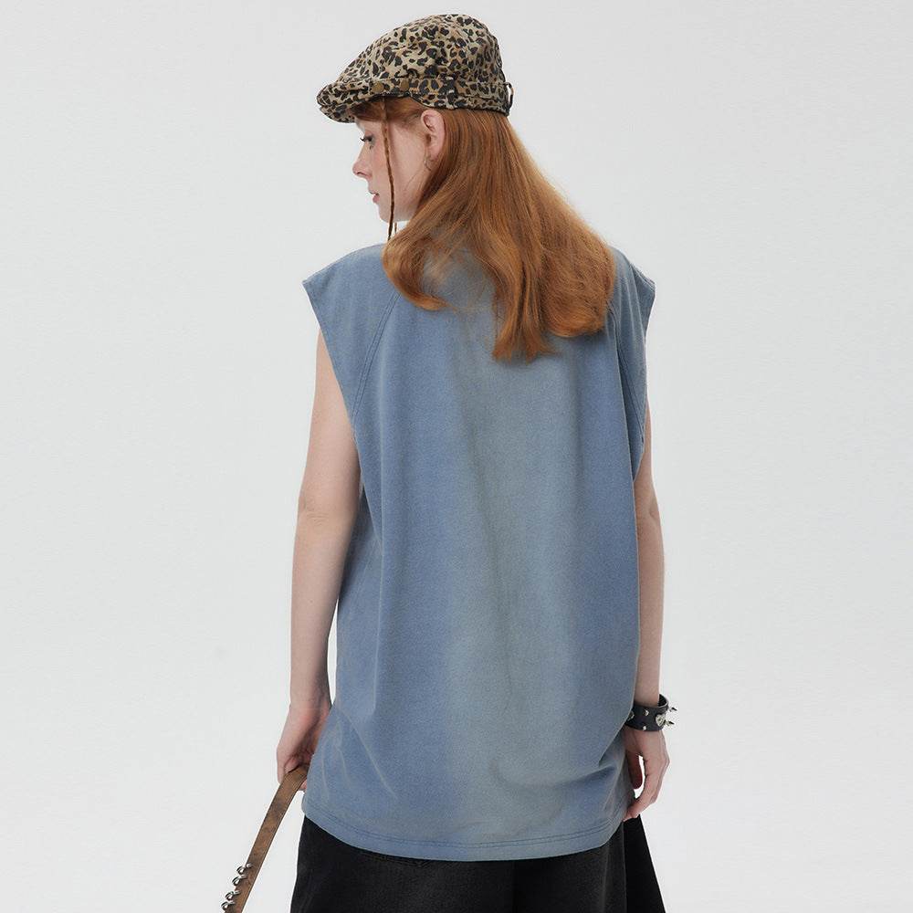 Distressed Washed Gradient Sleeveless Vest For Women MuddyStock