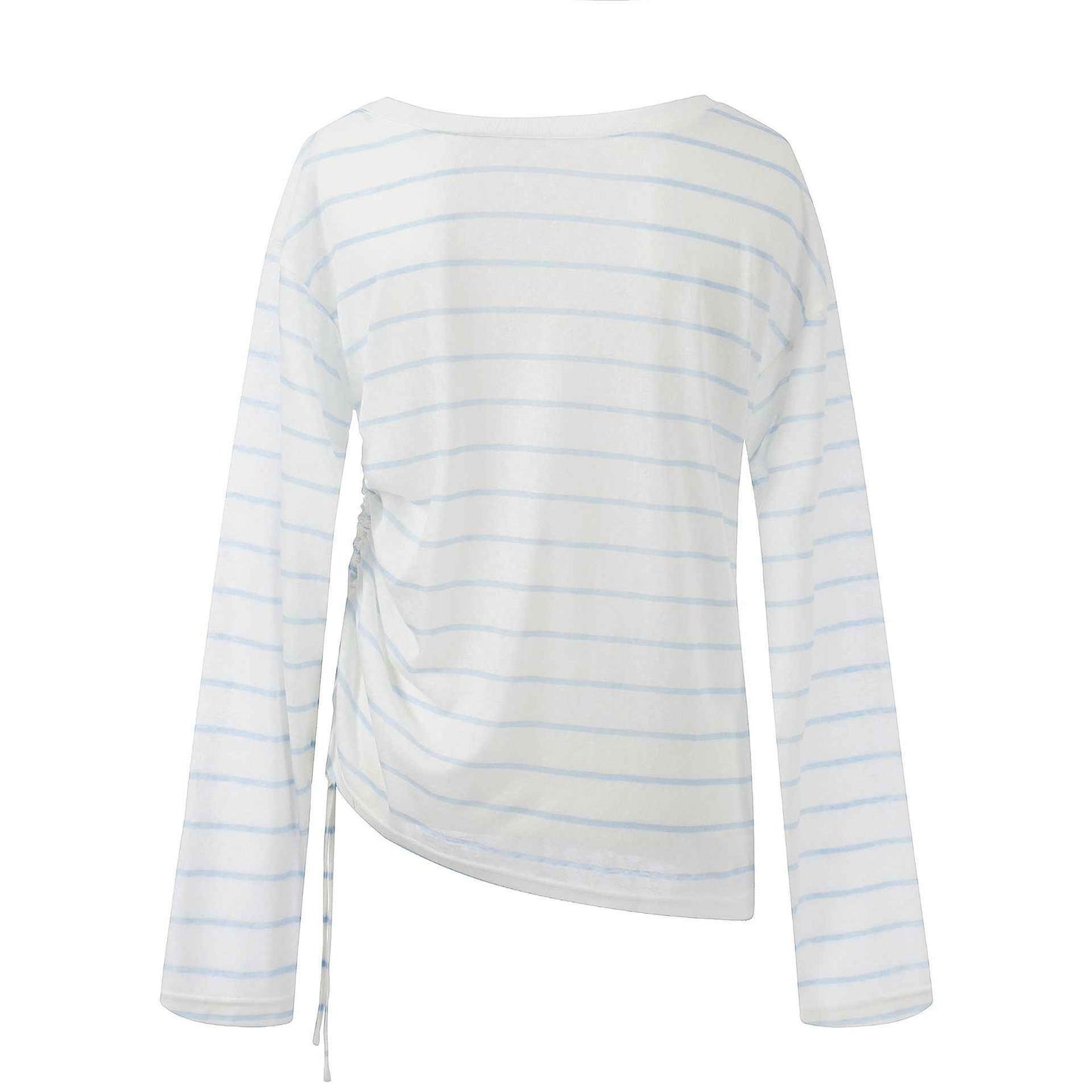 Stripe Jellyfish Print Loose Top for Women, Lightweight Side Drawstring Slimming Long Sleeve Shirt