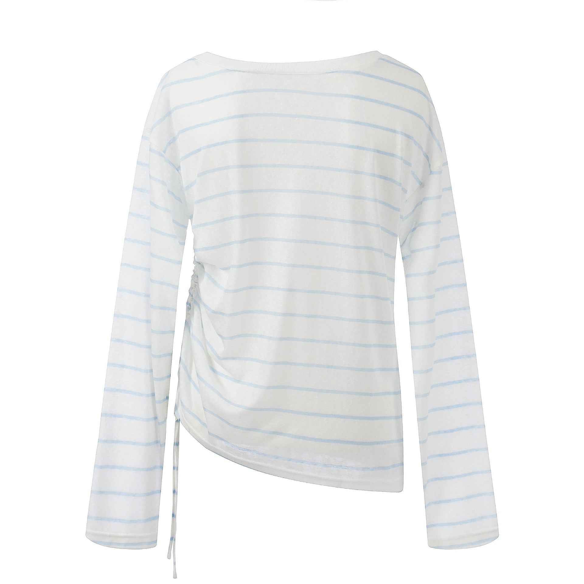 Stripe Jellyfish Print Loose Top for Women, Lightweight Side Drawstring Slimming Long Sleeve Shirt
