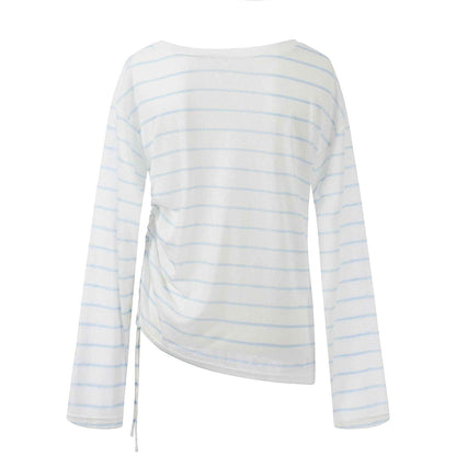 Stripe Jellyfish Print Loose Top for Women, Lightweight Side Drawstring Slimming Long Sleeve Shirt