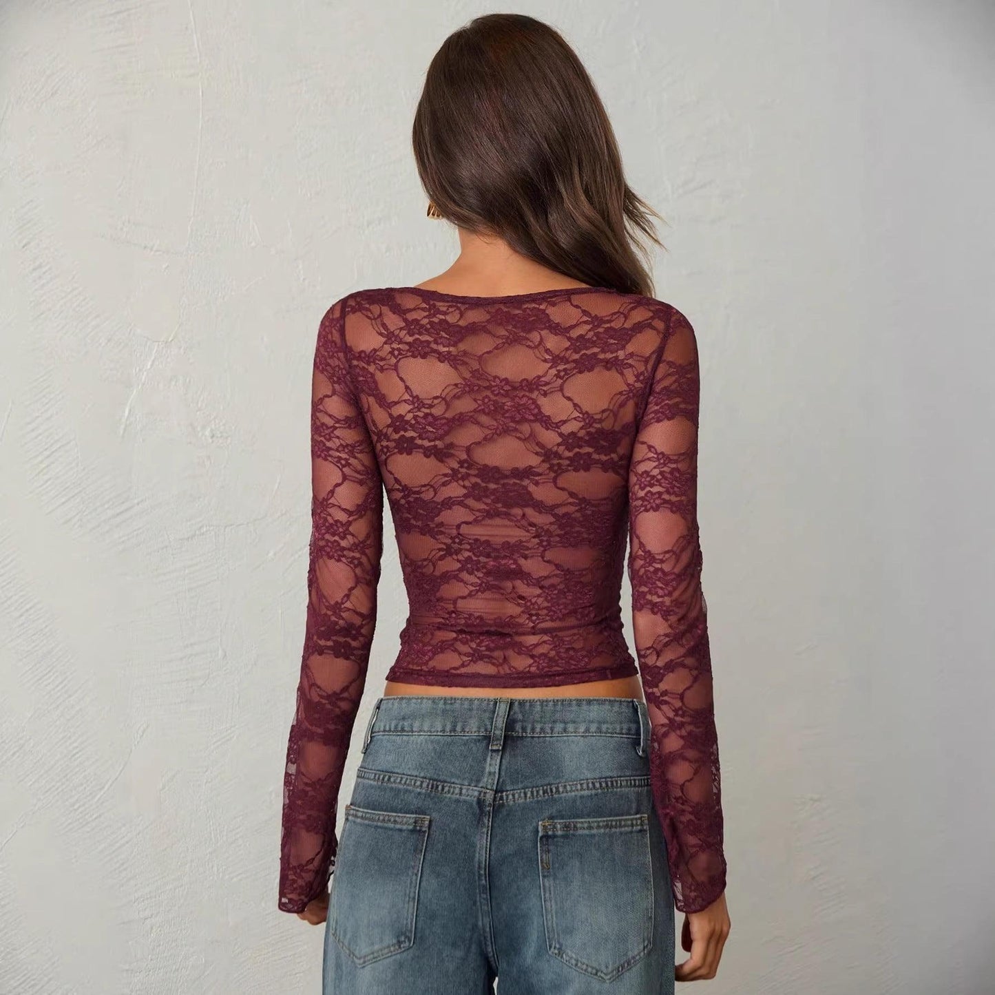 Women's Lace Sheer Long-Sleeve Top For Women