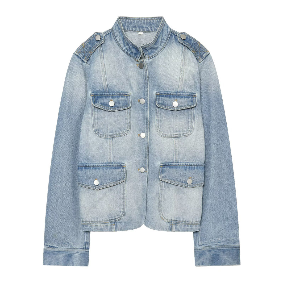 Button up stand collar denim jacket for women | MuddyStock Originals