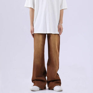 Vintage Distressed Washed Side Zipper Loose Pants For Men Khaki