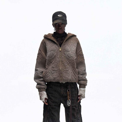 Pre-Washed Distressed Hoodie For Men And Women Brown null