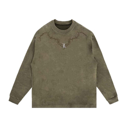 Gothic Crew Neck Long-sleeved T-shirt For Men Khaki null