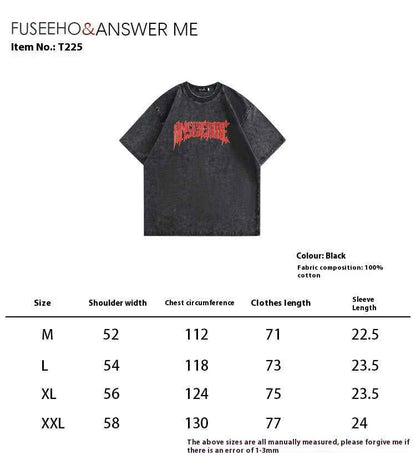 Summer Retro Worn Looking Washed-out Letter Print Short-sleeve T-shirt For Women MuddyStock