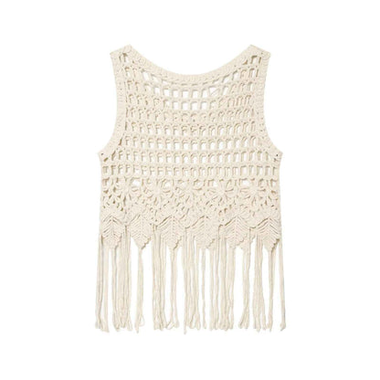 Brick inlaid tassel knitted sleeveless vest for women | MuddyStock Originals