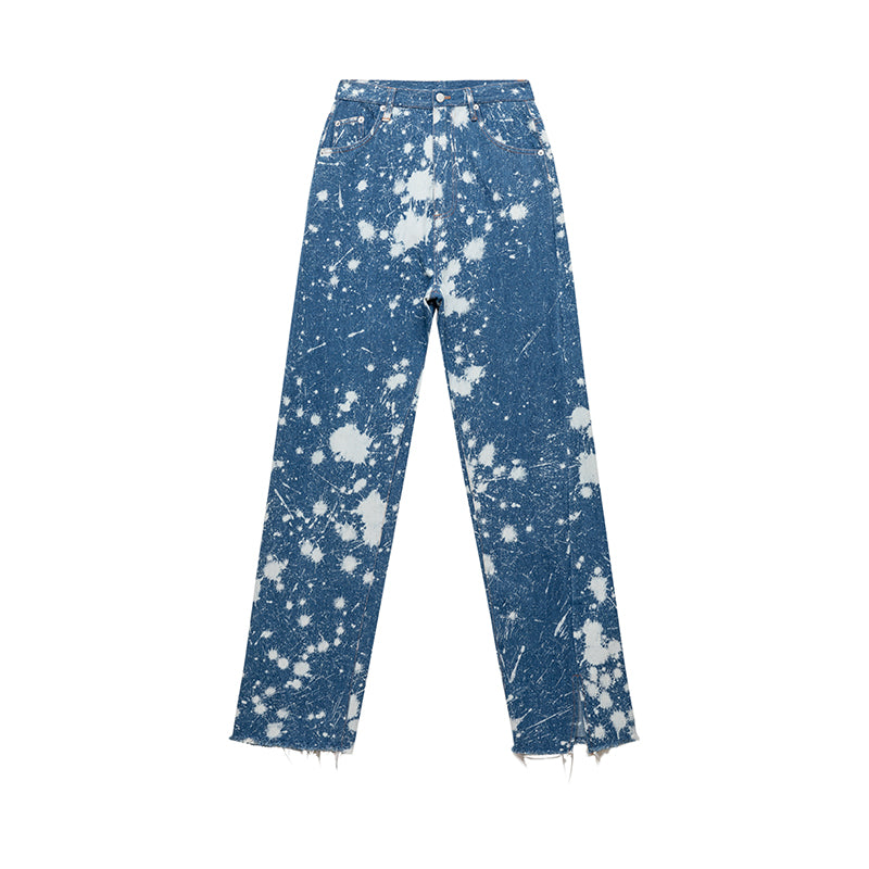 Women's Tie Dye Wash Printed Straight Fit Jeans Blue All Products