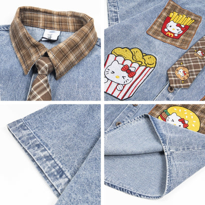Retro Cartoon Patchwork Plaid Short Sleeve Shirt For Women | MuddyStock Originals eprolo