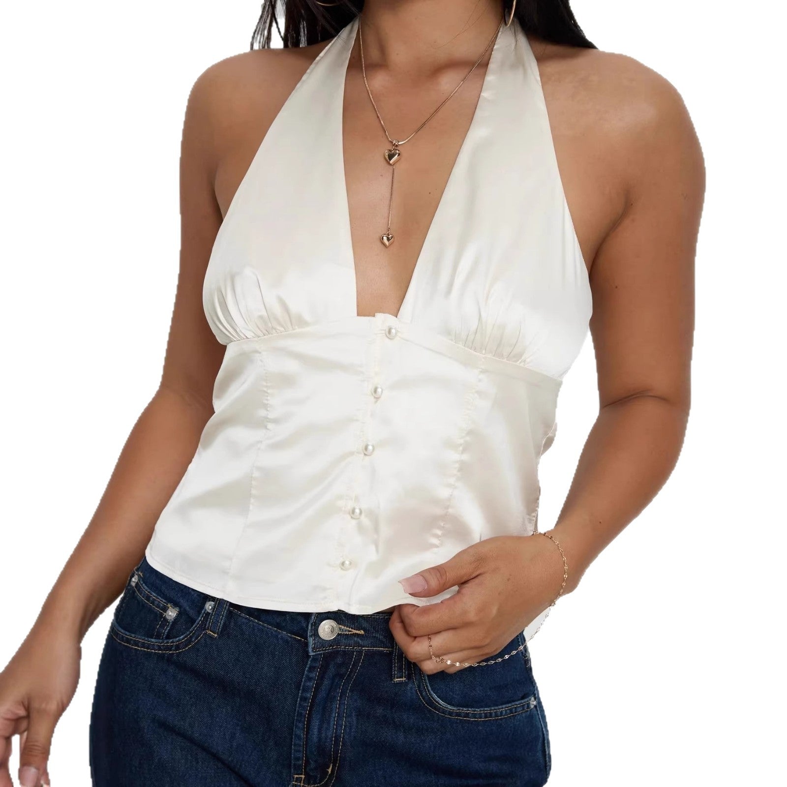 V-neck Backless Cinched-waist Women's Top