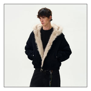 American Retro Niche Deconstructed Patch Fleece Jacket For Men Black All Products