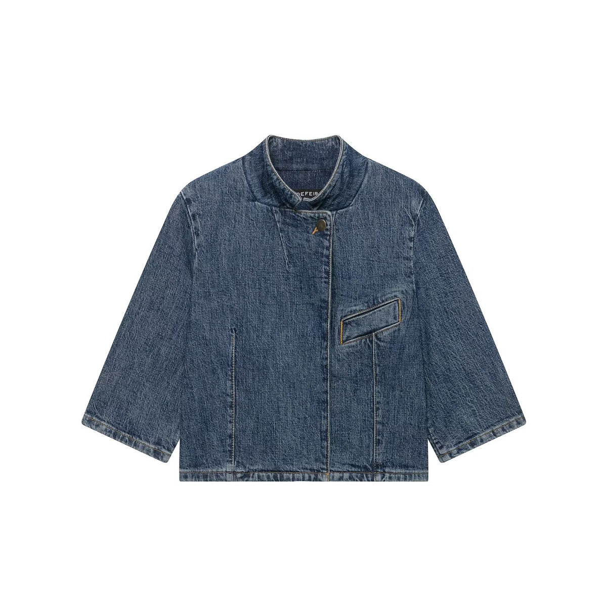 Versatile short sleeved stand up collar denim suit jacket
