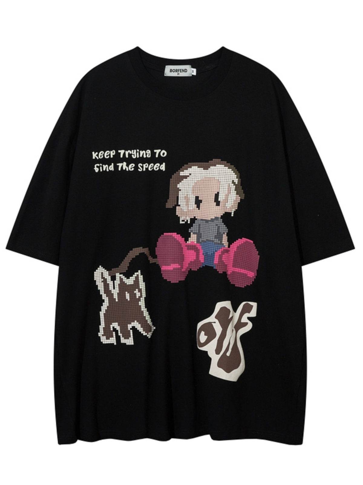 American Cartoon Printed T-shirt For Men And Women Black MuddyStock