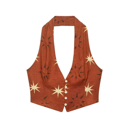 Printed linen blend top+straight leg pants set for women | MuddyStock Originals