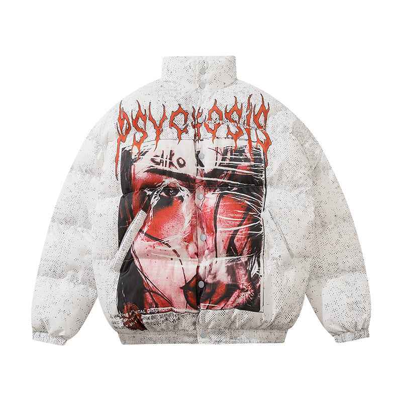 West Coast European and American street characters padded jacket for men White