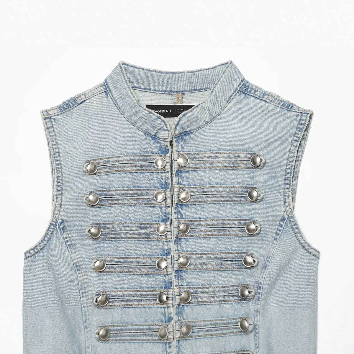 Knot button up stand up collar denim vest for women | MuddyStock Originals