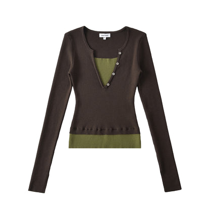 V-neck long sleeved T-shirt For Women | MuddyStock Originals Brown eprolo