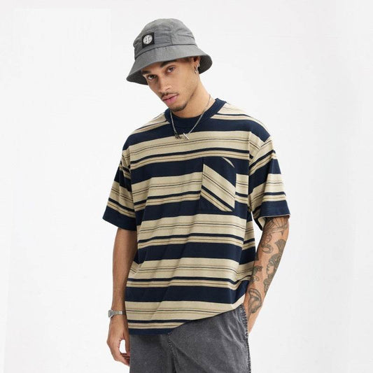 Striped Pocket T-shirt American Style Loose Short Sleeve MuddyStock
