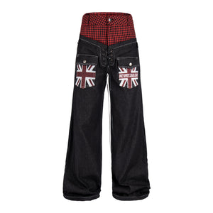 High street loose wide leg casual straight leg jeans for women | MuddyStock Originals Black