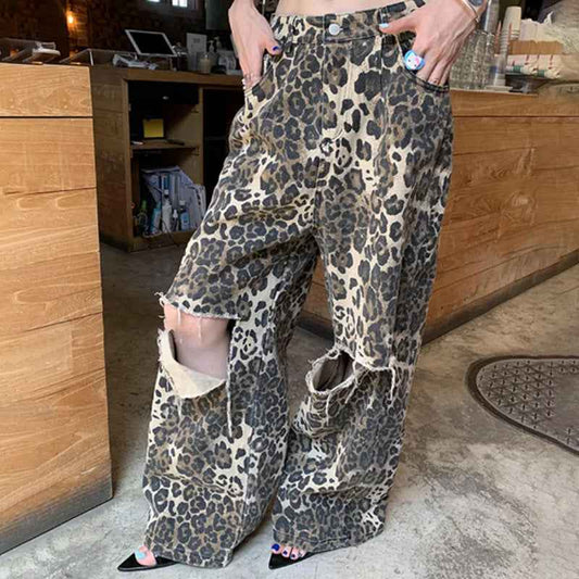 Ripped leopard printed jeans for women | MuddyStock Originals leopard print
