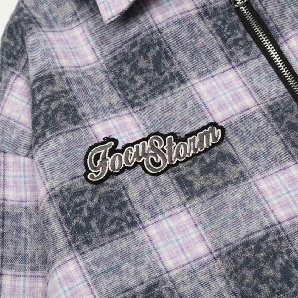 Washed And Worn Plaid Jacket Shirt For Men and Women null