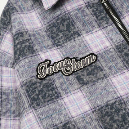 Washed And Worn Plaid Jacket Shirt For Men and Women null