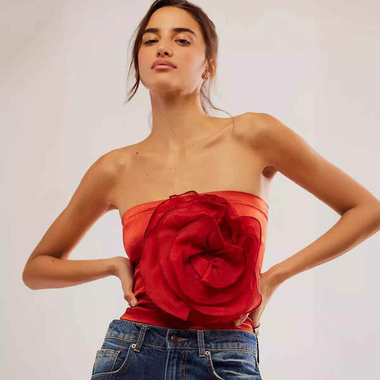 Large Flower Basic Strapless Tight Vest MuddyStock