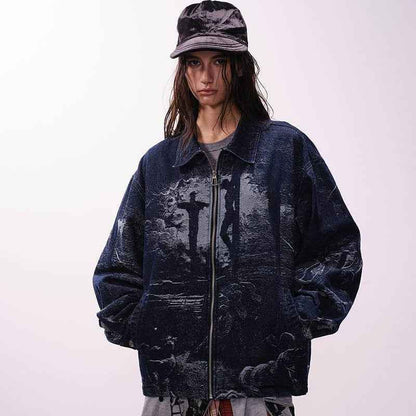 Women's American-style Retro Back Printed Denim Jacket For Women MuddyStock