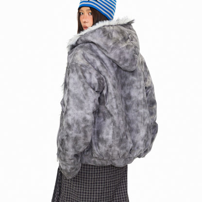 Tie-dye Deconstructed Patchwork Hooded Cotton Jacket For Women