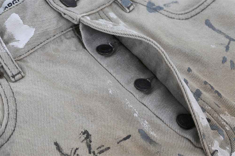Hand Painted Graffiti Worn Jeans For Men null