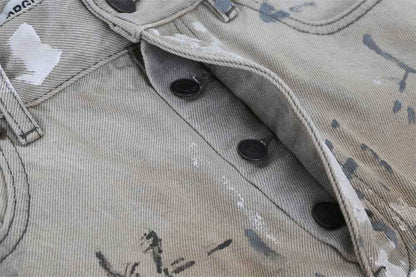 Hand Painted Graffiti Worn Jeans For Men null