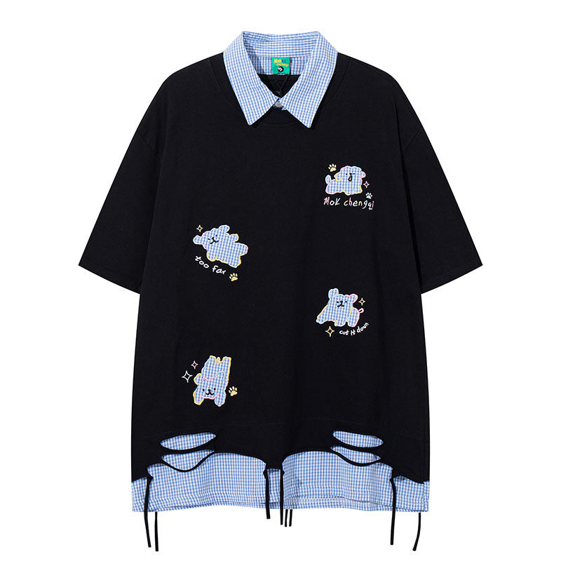 Loose Turn-down Collar Short Sleeve T-Shirt For Women | MuddyStock Originals MuddyStock