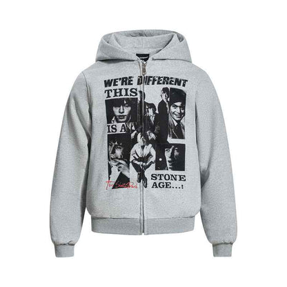 Vintage Band Portrait Print Zip-up Hoodie For Men | MuddyStock Originals Floral Gray MuddyStock