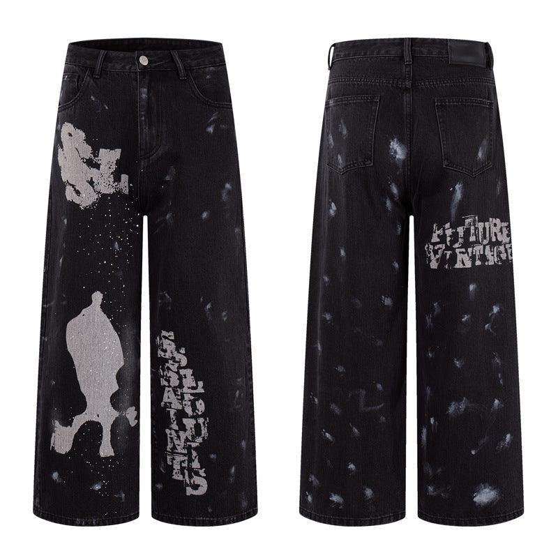 Vintage washed printed design jeans for women | MuddyStock Originals