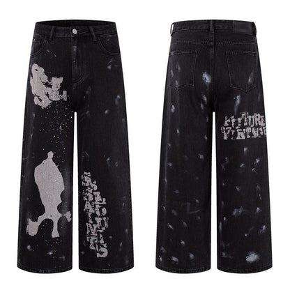 Vintage washed printed design jeans for women | MuddyStock Originals