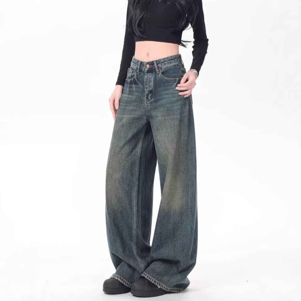 High Waist Drooping Versatile Mop Wide Leg Jeans For Women MuddyStock