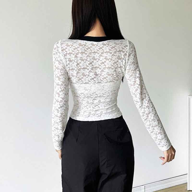 Slim Fit Midriff-baring Long Sleeve Top For Women MuddyStock