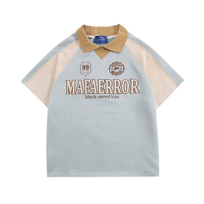 Polo Shirt Men's Stitching Short Sleeve Light Blue MuddyStock
