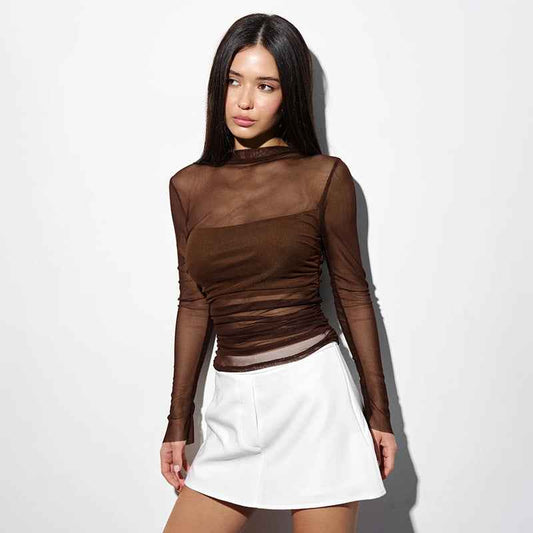 New Round-neck Pullover Sheer Mesh Bustier Spliced Top For Women MuddyStock