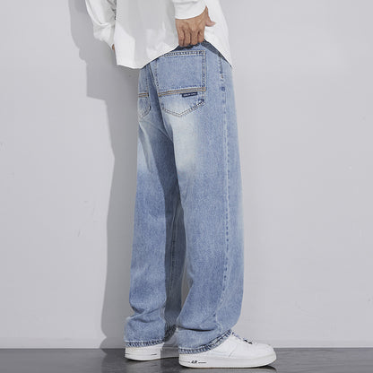Retro Nostalgic Straight Jeans For Men Light Blue Spring And Summer MuddyStock