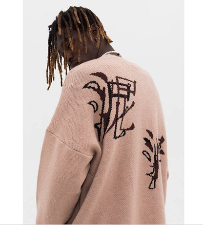 Camel round neck ruined long-sleeved sweater for men MuddyStock