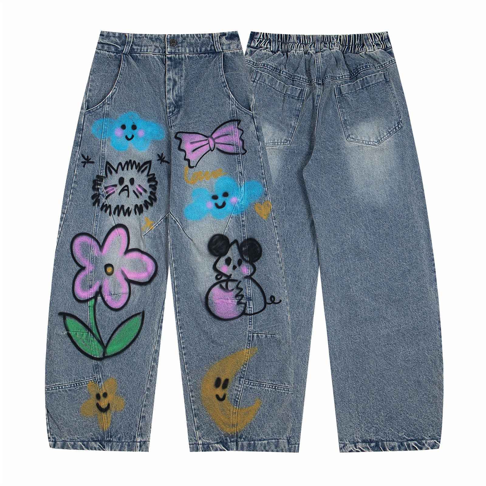 Cartoon graffiti printed jeans wide leg pants for women | MuddyStock Originals