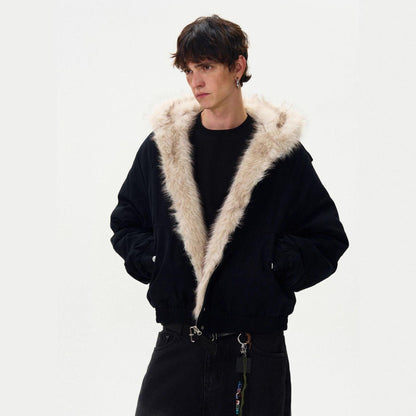 American Retro Niche Deconstructed Patch Fleece Jacket For Men All Products