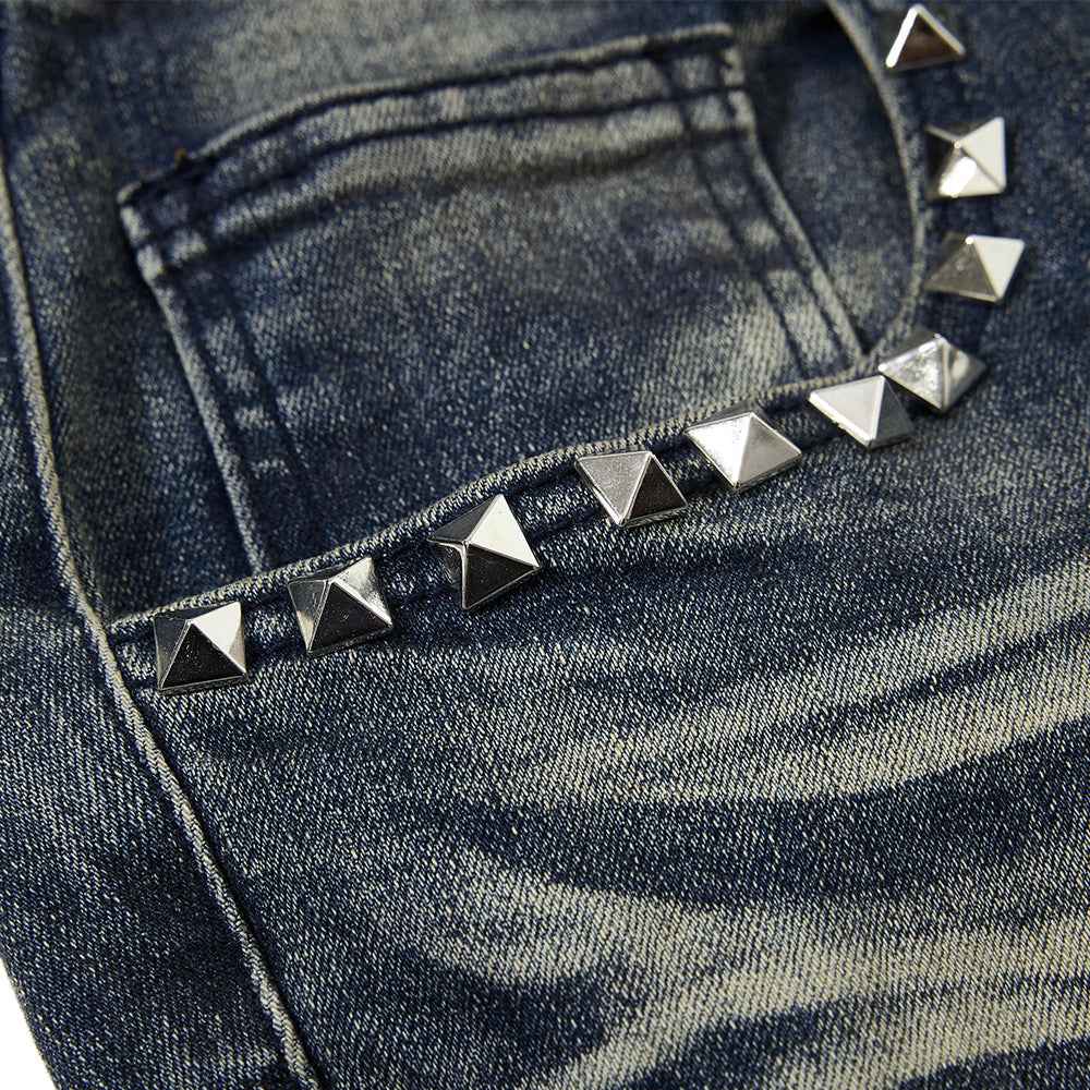 Color blocking white washed denim bell bottom pants