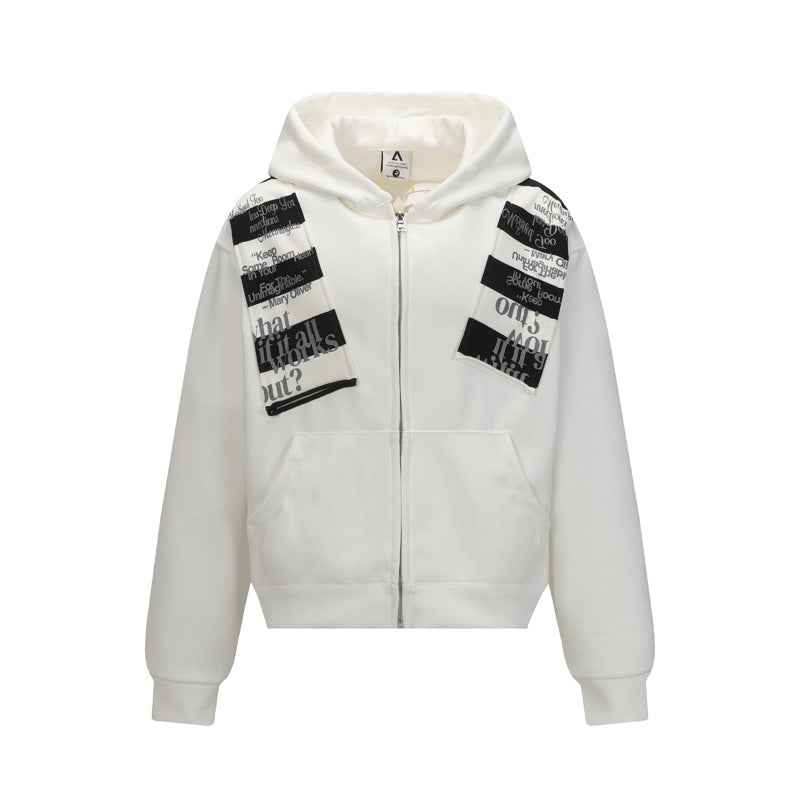 Street Style Letter Patch Suede Hooded Sweatshirt for Men and Women | MuddyStock Originals White MuddyStock